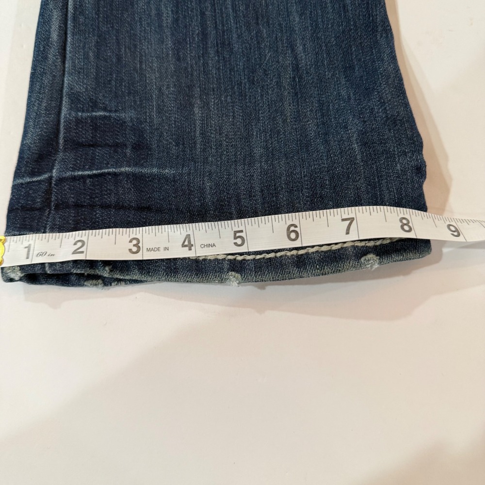 Almost Famous Womens Low Rise Bootcut Distressed Jeans Dark Wash Size 9 Y2K - Picture 5 of 13